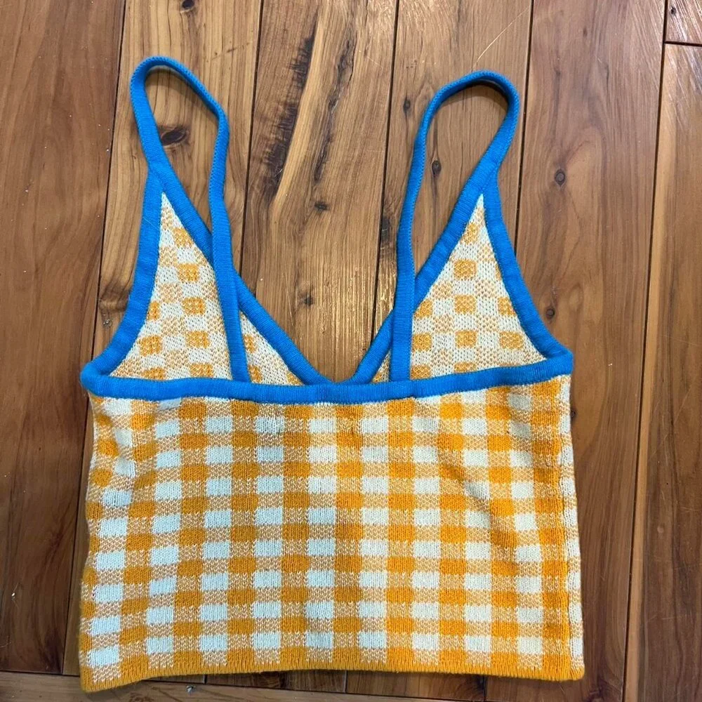 UO Joey Orange Gingham Cropped Tank - Picture 2 of 3